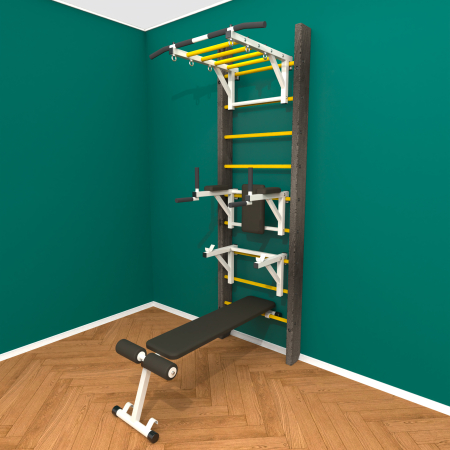 картинка Брашированная шведская стенка "Кастерли" Черныйk РБСШ (Желтые ступени) от магазина Лазалка