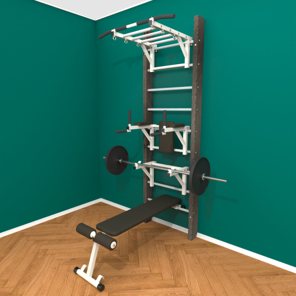 Брашированная шведская стенка "Кастерли" Черный РБСШ (Белые ступени)