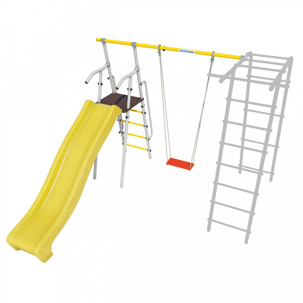 Дополнительный комплект с горкой 1200 мм к дачному комплексу ROMANA *только для высоты балки качелей 2050 мм. (желтый/серый)