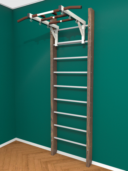 Брашированная шведская стенка "Кастерли" Classic с турником (Белые ступени)