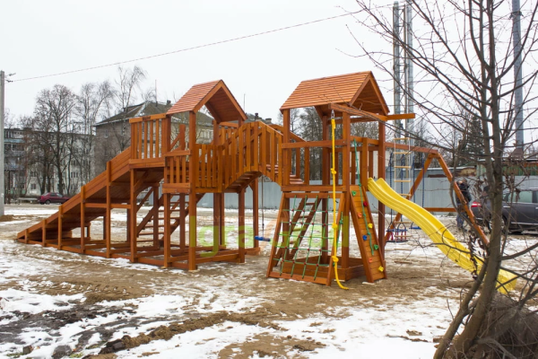 Детская деревянная зимняя горка IgraGrad Snow Fox 5,9 м + Панда Фани Gride