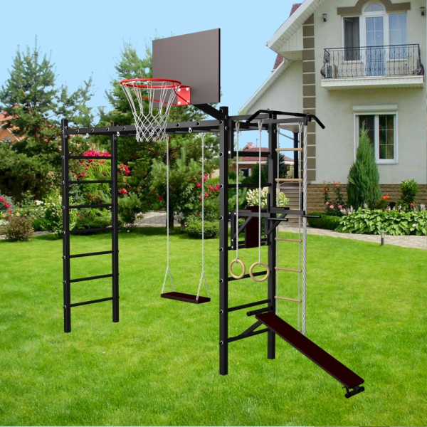 картинка Уличная шведская стенка Sv Sport рукоход У534 (Турник/Брусья/Скамья/Деревянные/Канат/кольца/лестница) от магазина Лазалка